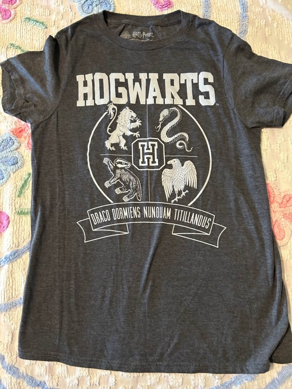 Warner Bros. Hogwarts Crest Tee - Dark Gray & White